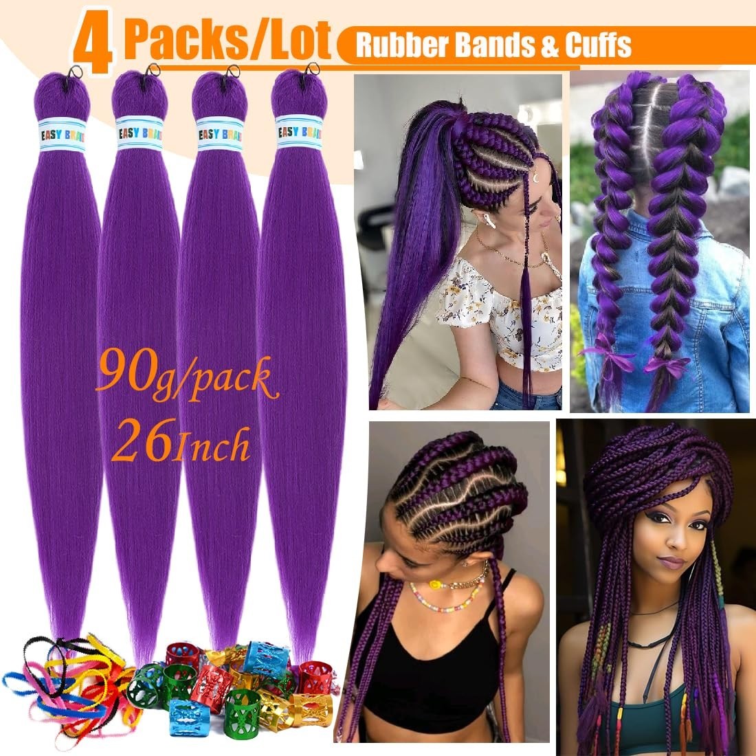 Long 26 Inch Dark Purple Braiding Hair – 4 Pack Yaki Texture Crochet Extensions
