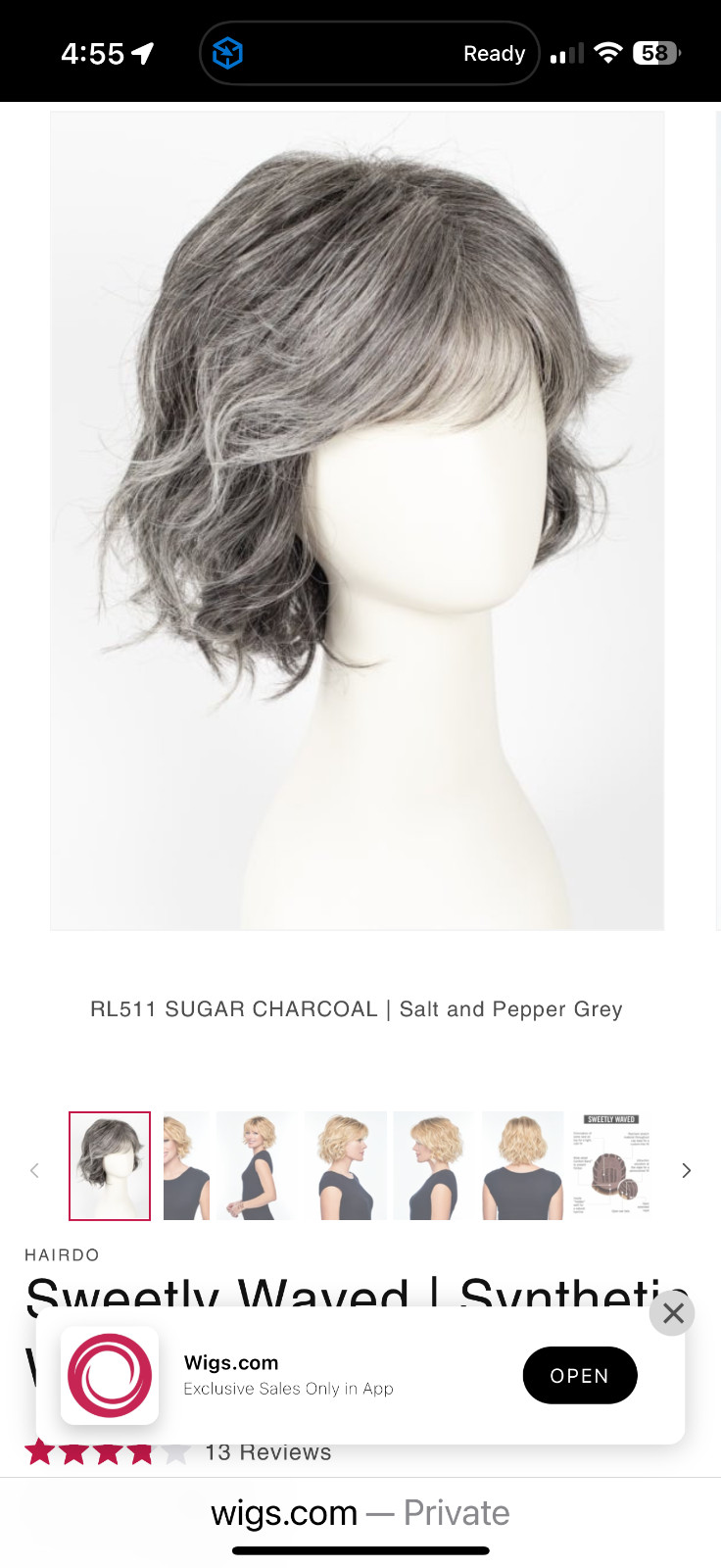 Hairdo Wig “Sweetly Waved” Sugar and Charcoal