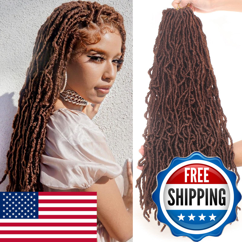 Leeven 24 Inch Goddess Soft Locs Crochet Hair 7 Packs Brown Pre-Looped Messy