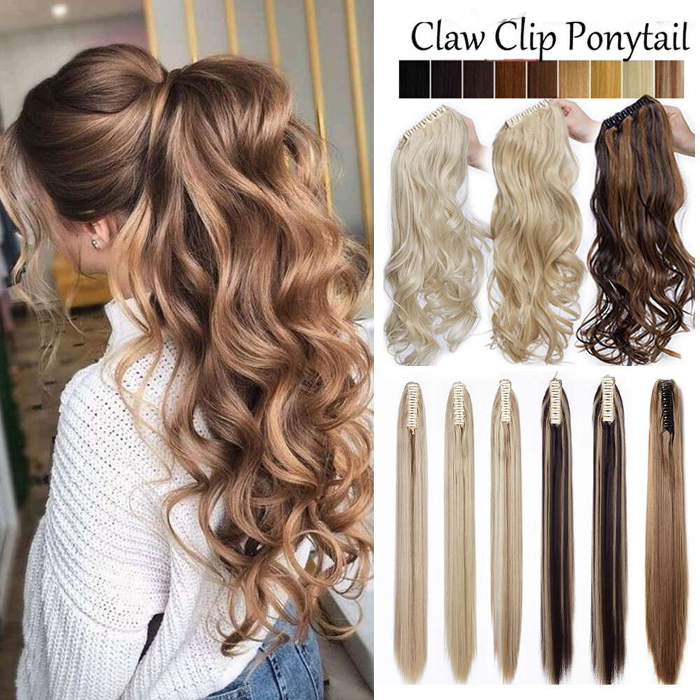 Reak Long Thick As Human Claw In Ponytail Clip In Hair Extensions Hairpieces US
