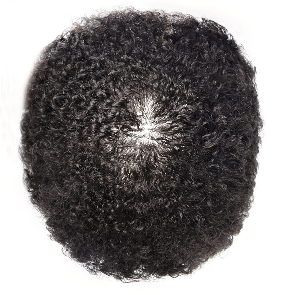 African American Men Wig 6mm Afro Curly Mens Toupee Full Poly PU Hair Systems