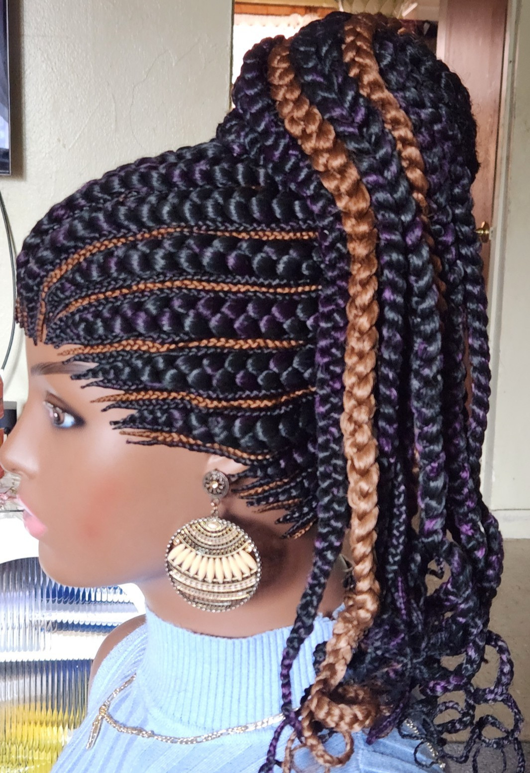 handmade braided Ghana banana cornrows wig poney tail 1B mix Dark purple/Dark br