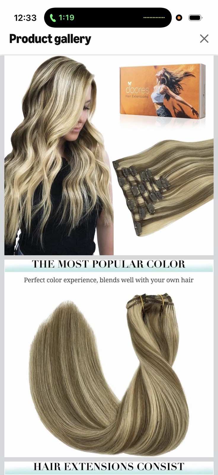 Doores Remy HUMAN Hair Blonde Highlights Clip-In Extensions 20in with 7pcs. 120g
