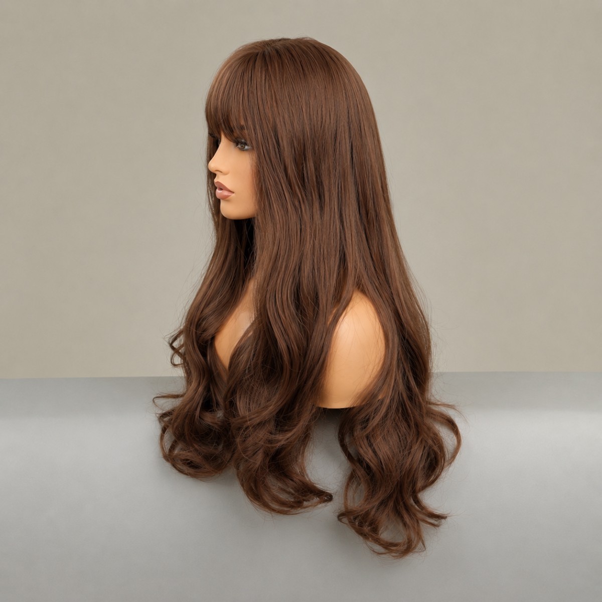 Maroon Long Wavy Heat Resistant Synthetic Hair Cosplay Wig With Bangs