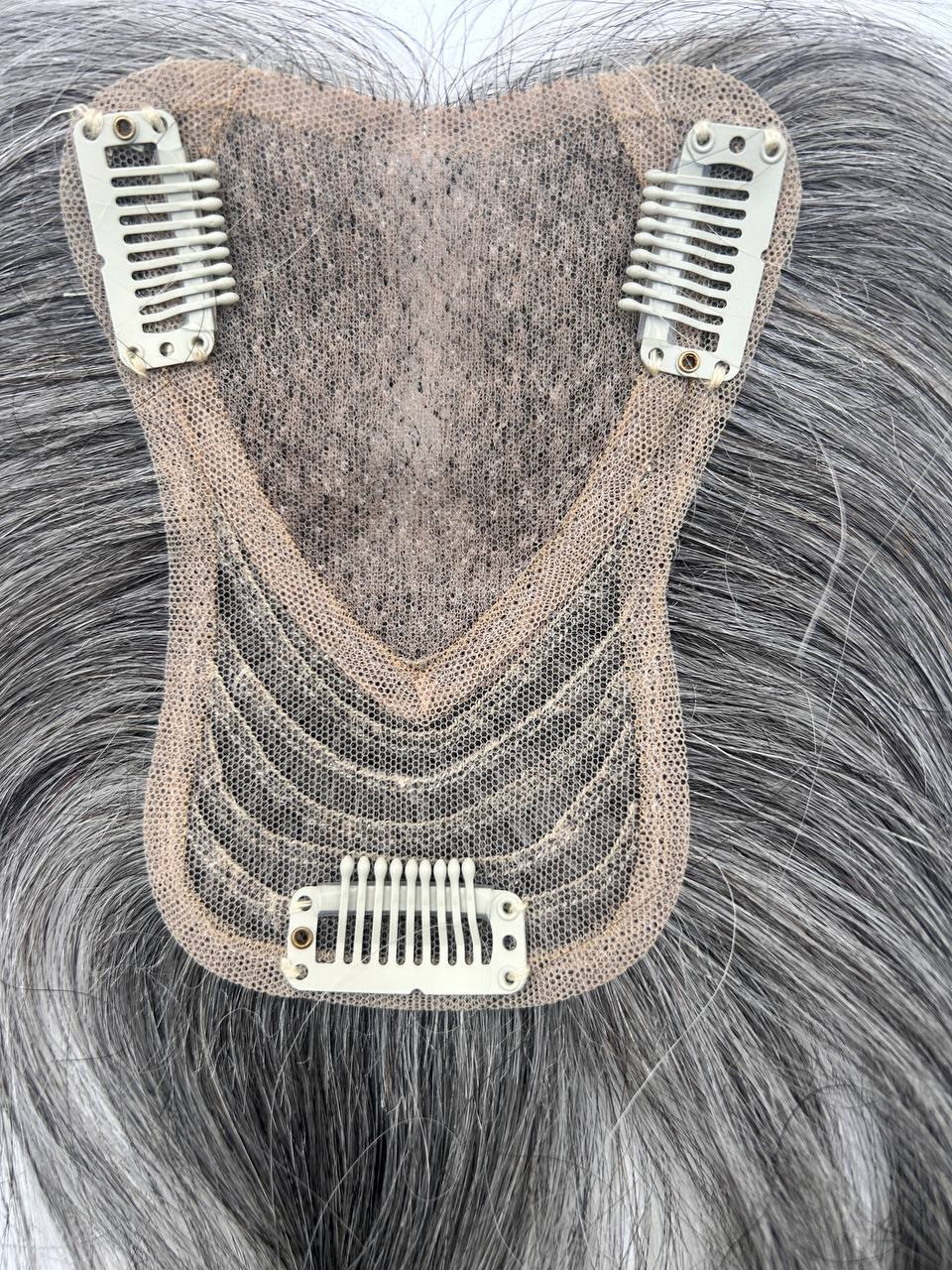 Reecho 4.5″x3.5″ 10 In Light Grey Swiss Base Human Hair Topper