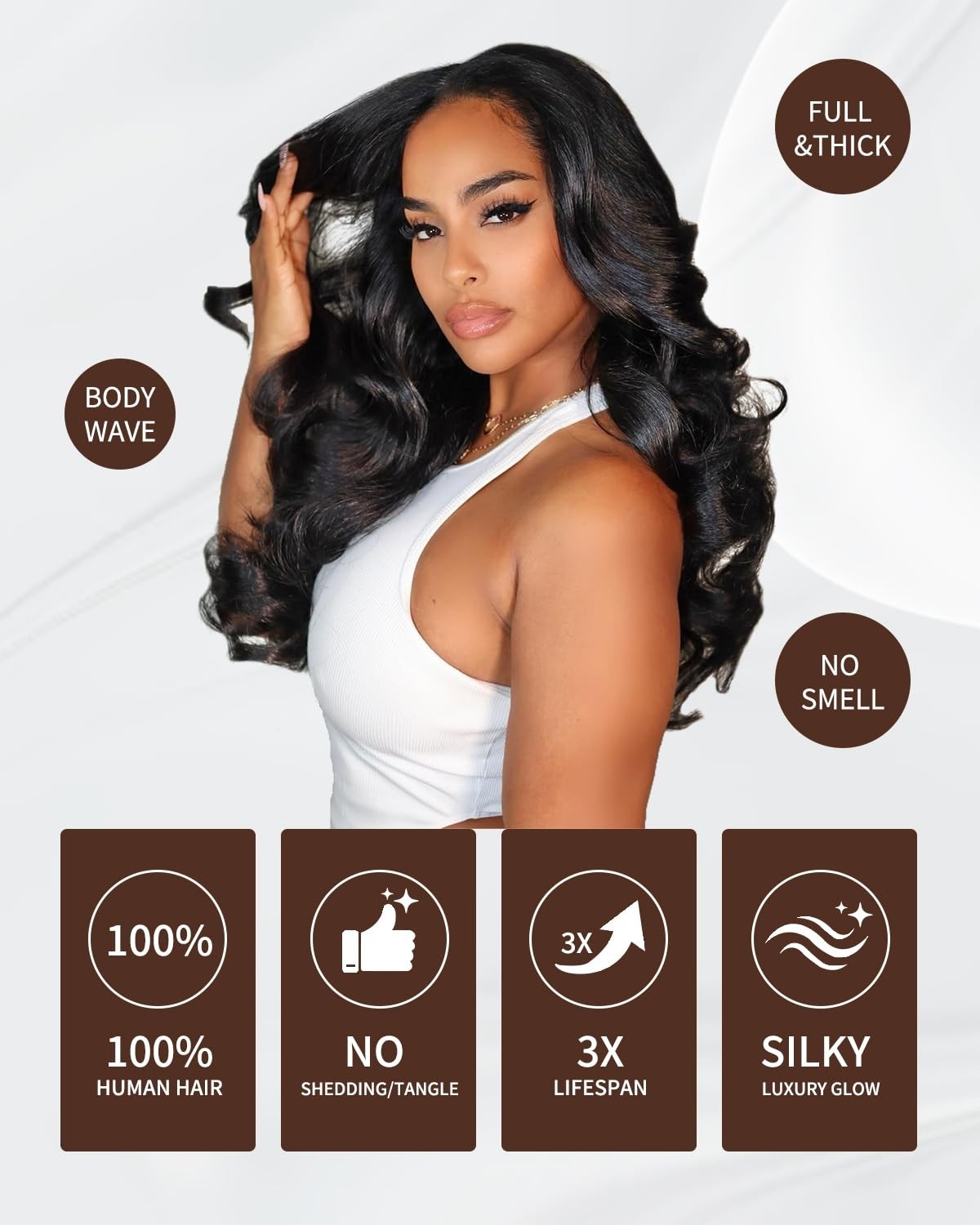 Boutab Body Wave Human Hair Bundle 16 18 20 inch Long-Lasting Sew-In Extensions