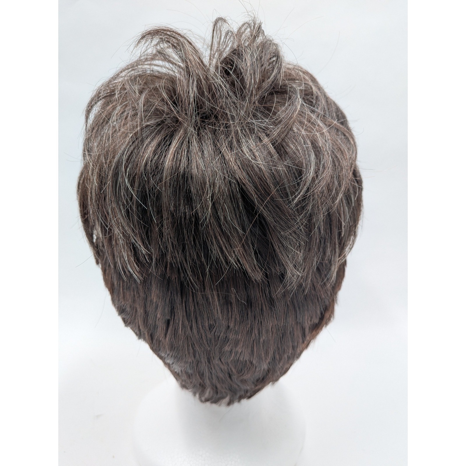 Womens Short Brown Grey Mix Pixie Cut Synthetic Wig Layered Salt/ Pepper JY37037