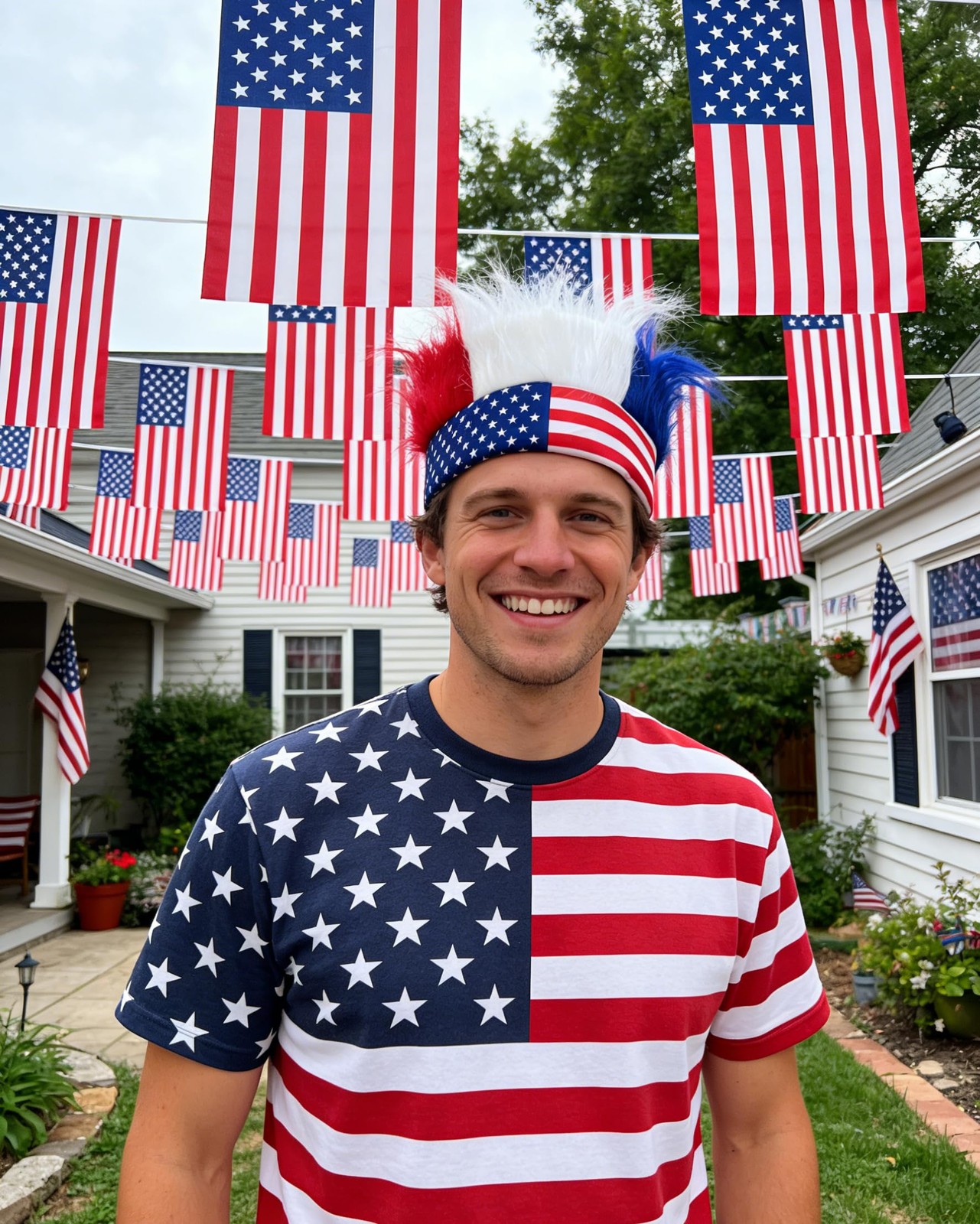 4th-of-July Adult-Hairy-Headband Funny-Troll-Wig Patriotic Red-White-Blue-Cra…