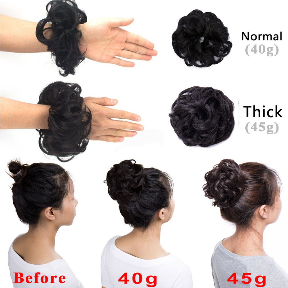 Real Natural Curly Messy Bun Scrunchie Chignon Updo Hair Extensions as Human HYT