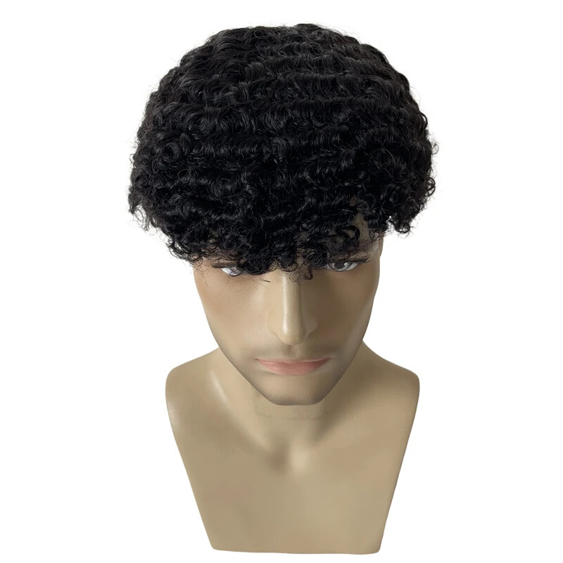 Virgin Human Hair Toupee 10mm Wave 8×10 Mono Lace Unit for Black Men