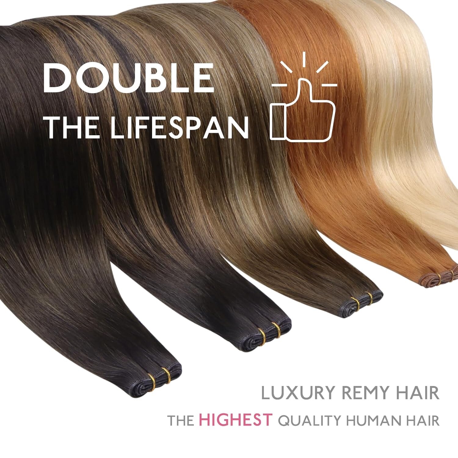 WENNALIFE Genius New Weft Hair Extensions Real Human Hair, 24″ 60g Light Ash Bro