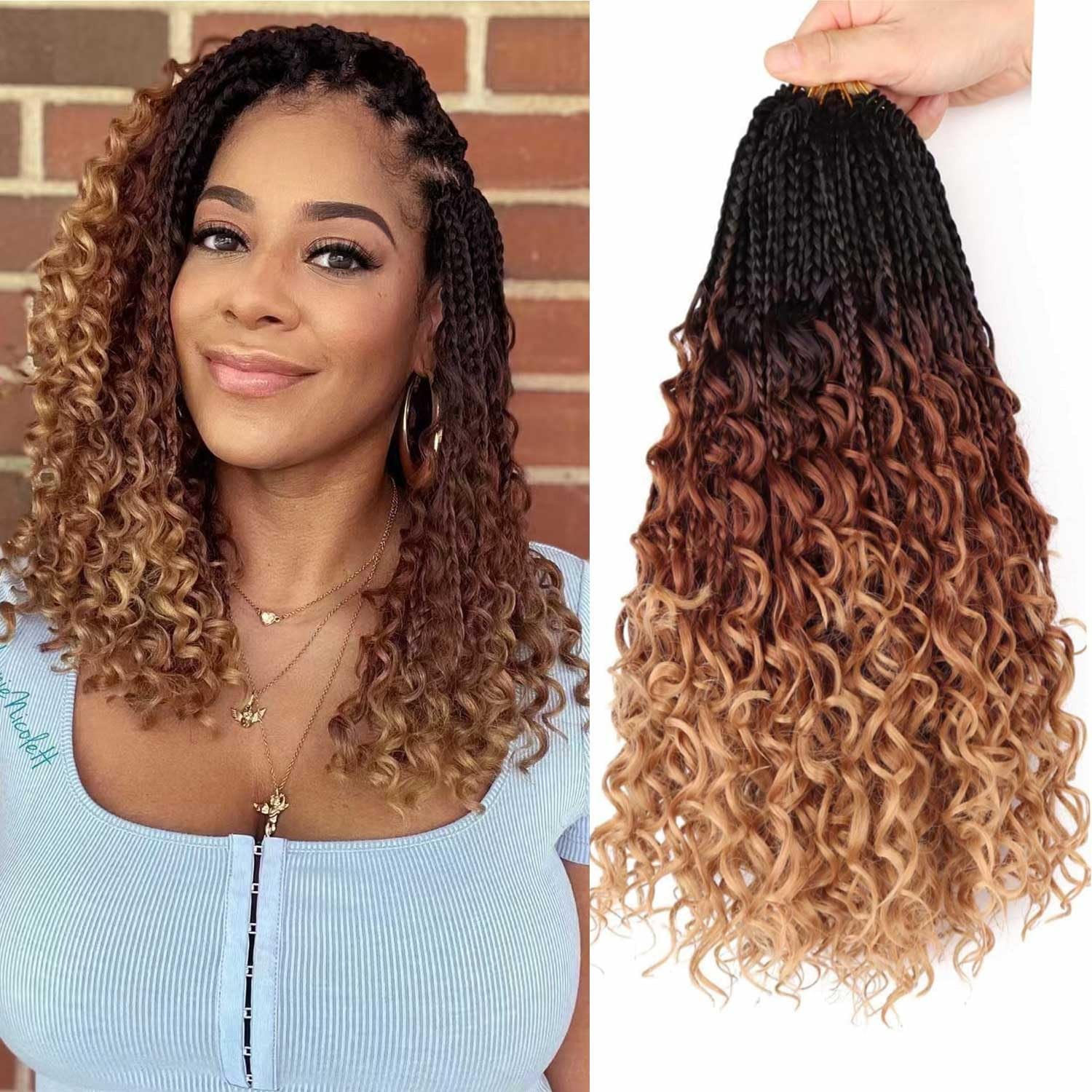 8 Packs Goddess Box Braids Crochet Hair Crochet Box Braids with Curly Ends Bo…