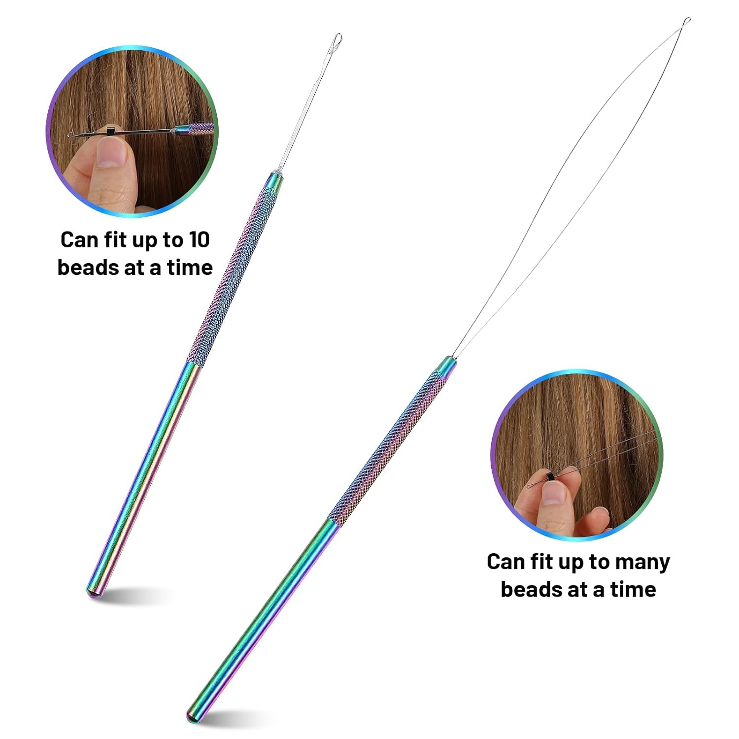 2Pcs Hair Extension Loop Tool Needle Threader,Stainless Steel Hair Tinsel Tool –