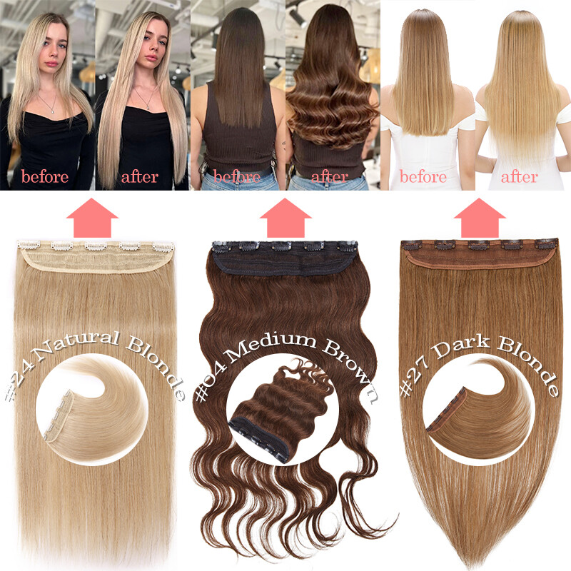 Clip in 100% Real Remy Human Hair Extensions 3/4 Full Head Thick Weft One Piece