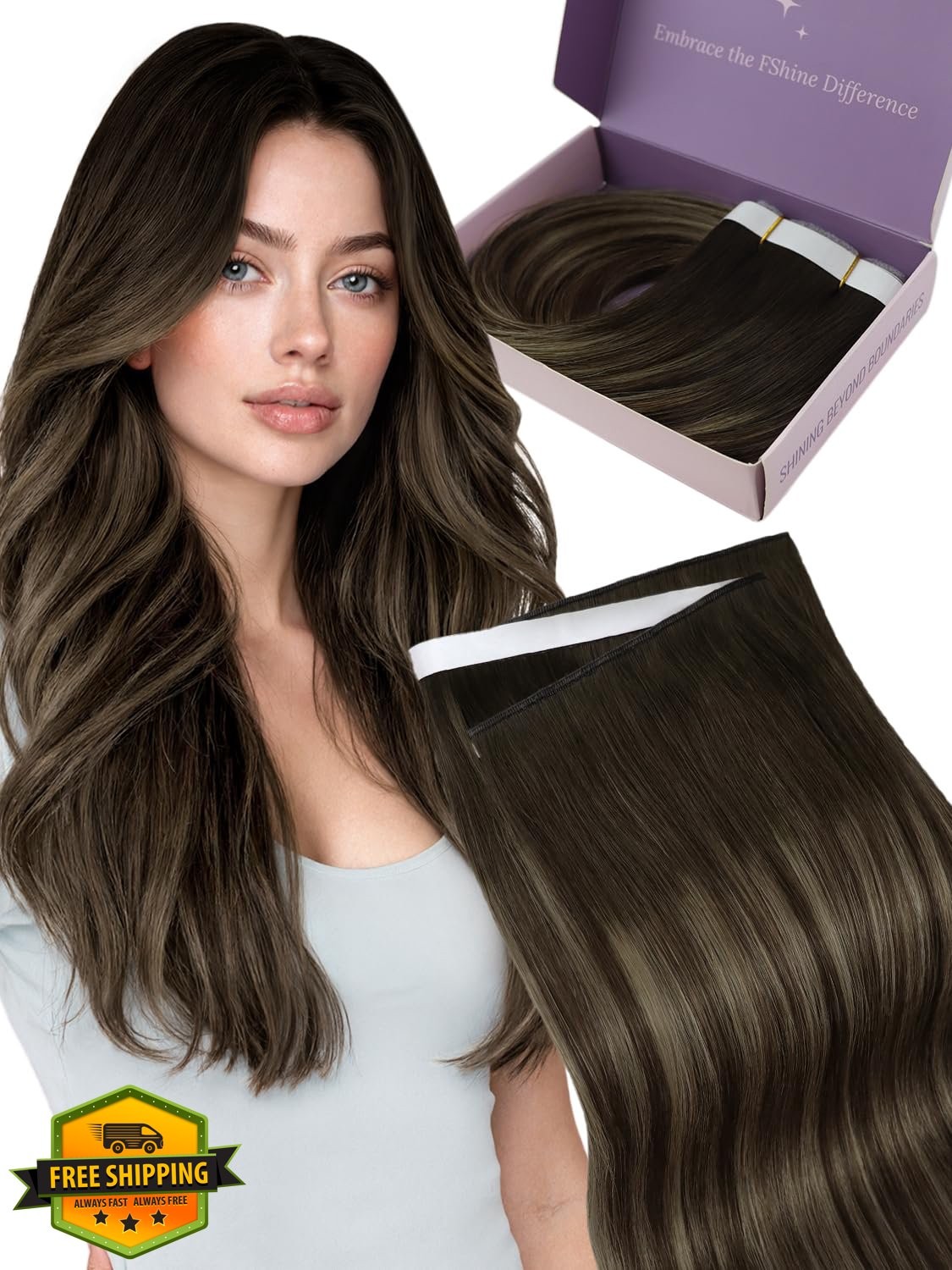 Fshine Tape Weft Hair Dark/Medium Brown Mix 16 Inch 90g