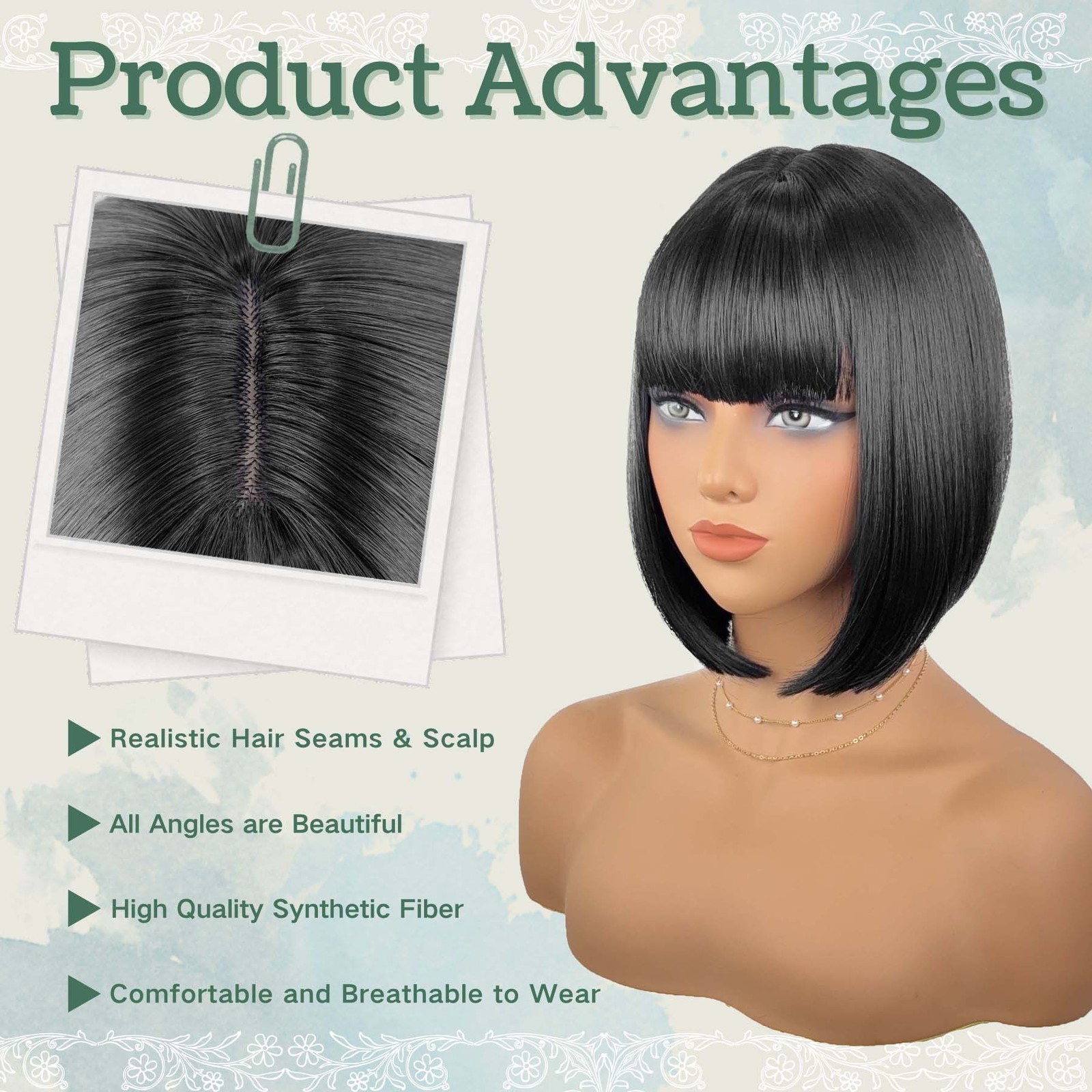 10in Women’s Bob with Bangs Synthetic Wig Heat Resistant Cosplay Party