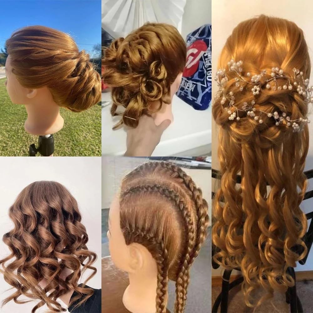Human Hair Mannequin Head 26-28 for Cosmetology Practice with Clamp Tools