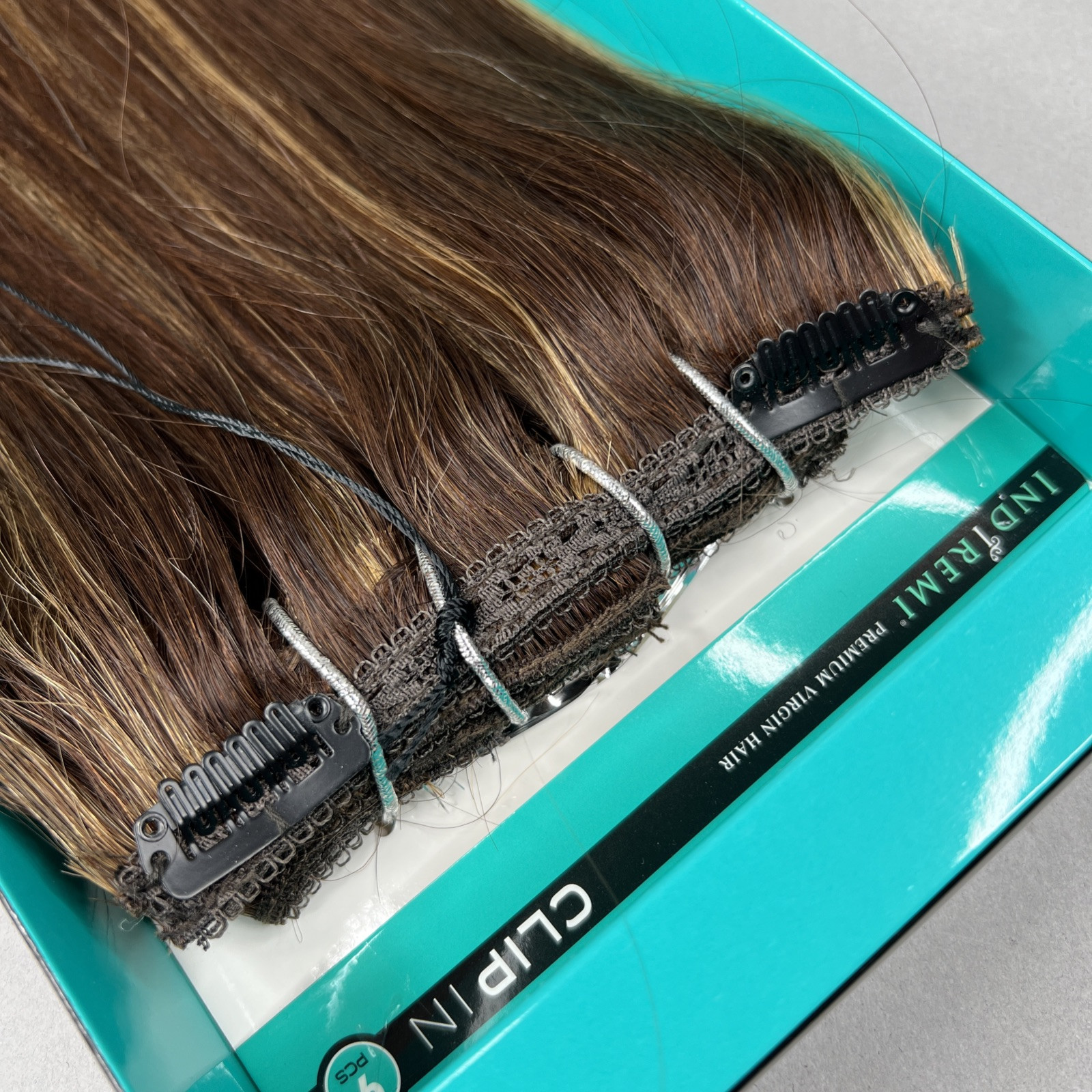 Indi Remi 9 Pc 12” Clip-in #4/27 Dark Brown & Honey Straight Human Virgin Hair