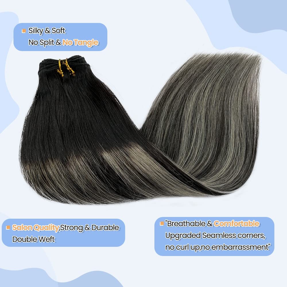Silver Weft Hair Extensions Balayage Human Hair Bundles 22Inch 120 Gram Ombre…