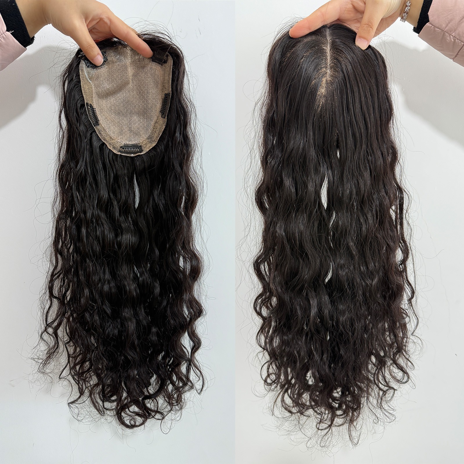150% Desnity Wavy #1b Black Silk Base Topper 15x16cm Real Human Hair For Woman