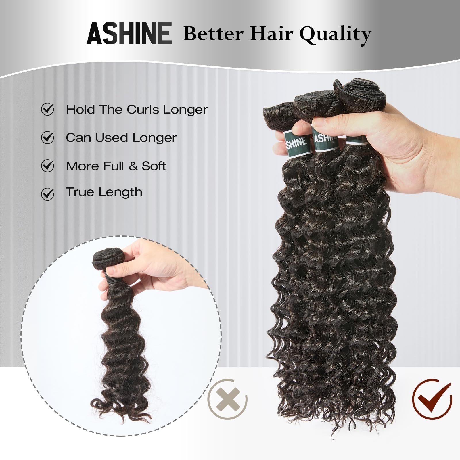 Deep Wave Human Hair Bundles 16-20 Inch Unprocessed Cambodian Raw Hair for Quick