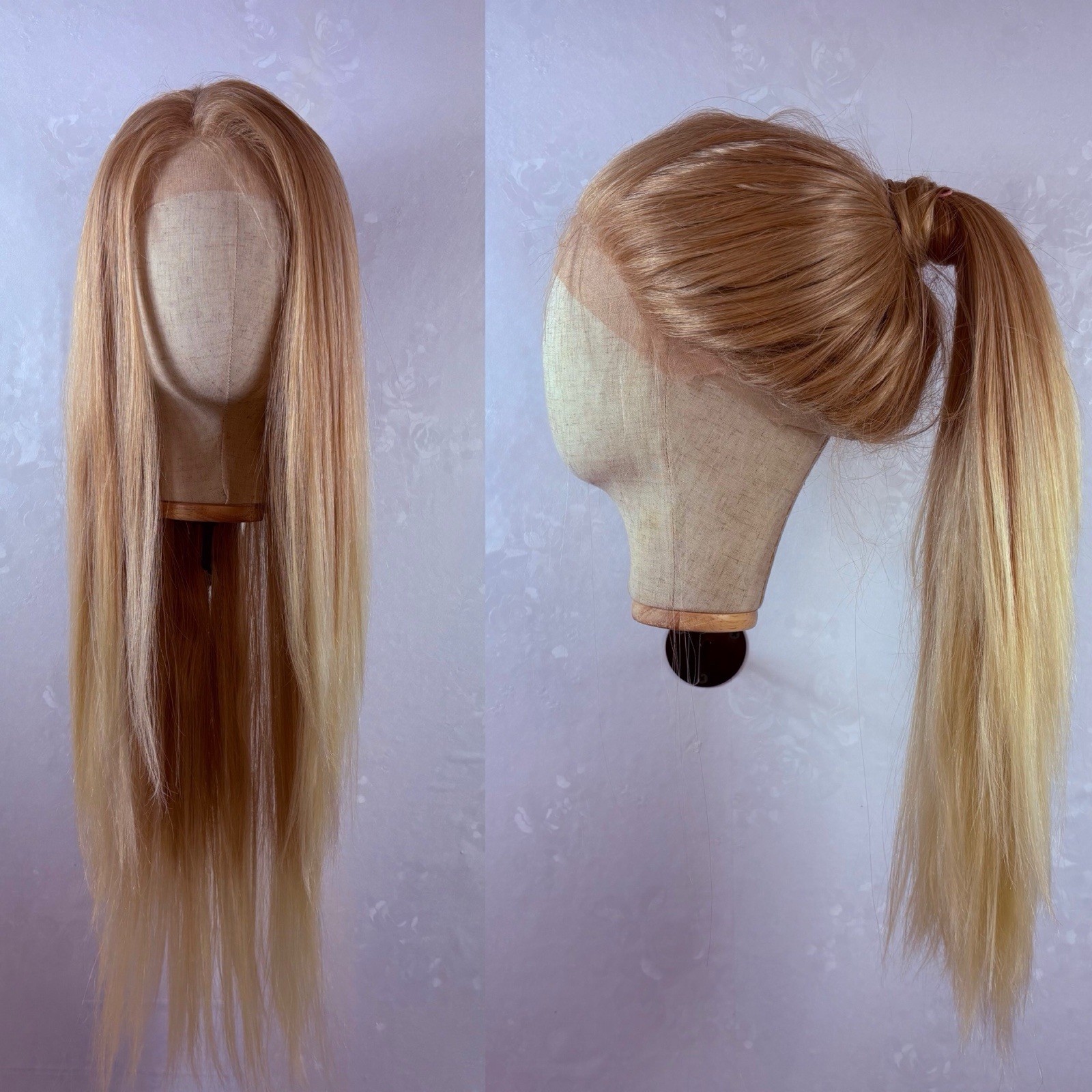 Daily Wear 360 Lace Updo WIG! Long Light caramel blonde, Human Hair Blend