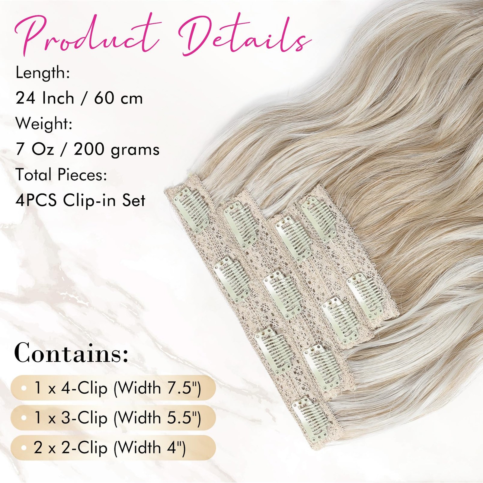 Clip in Hair Extensions, 4PCS Blonde Hair Extensions 24″ Thick Long Beach Wav…
