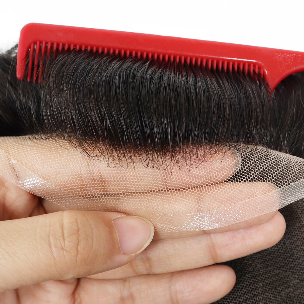 Mens Hair Toupee System Full French Lace Human Hair Reoplacement Hairpieces