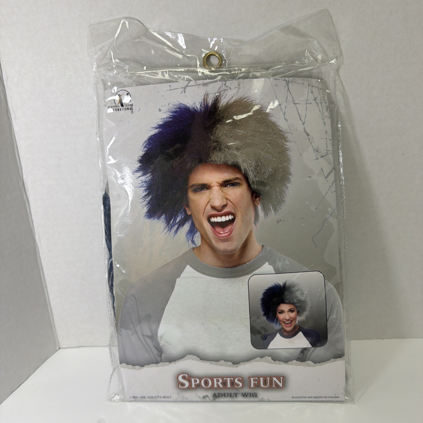 Blue & Silver 2-Tone Sports Fan Wig Team Spirit Unisex Crazy Hair Adult Size