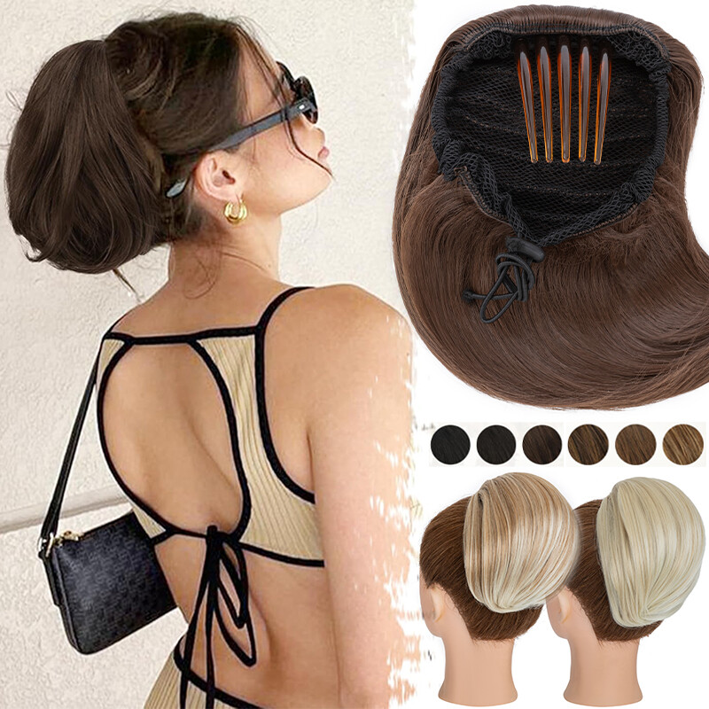 Elegant Hepburn Bun Hair Piece Comb Clip In Scrunchies Updo Extensions Ponytail