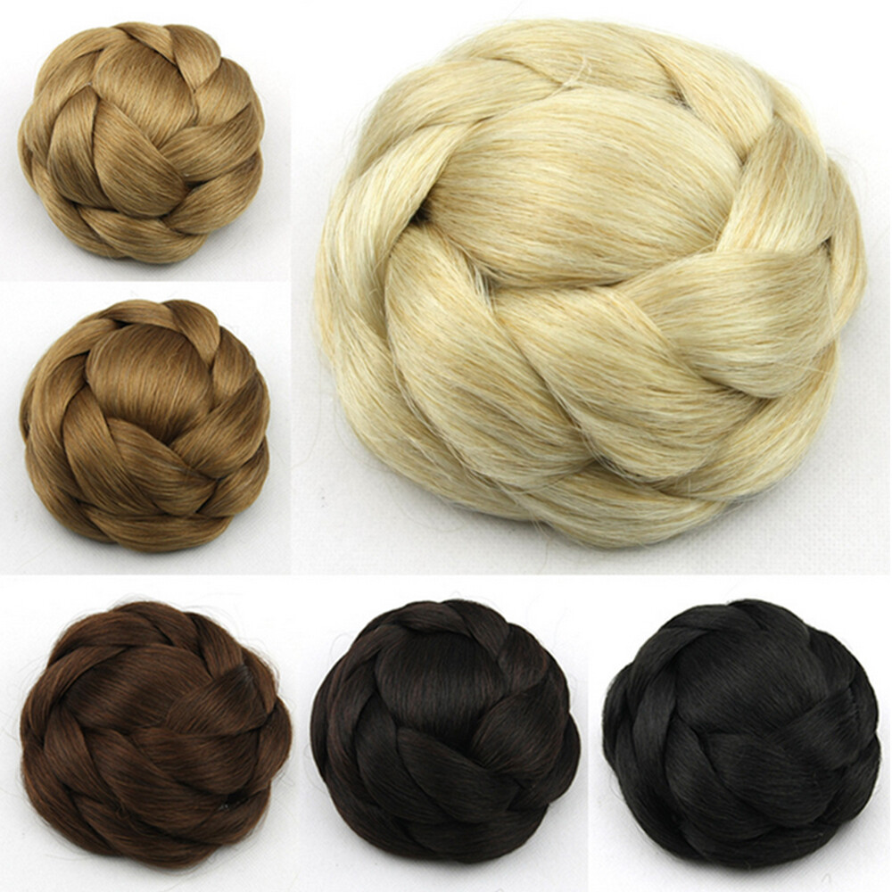Twist Braided Bun Updo Clip In Hair Piece Synthetic Chignons Hairpiece for Women