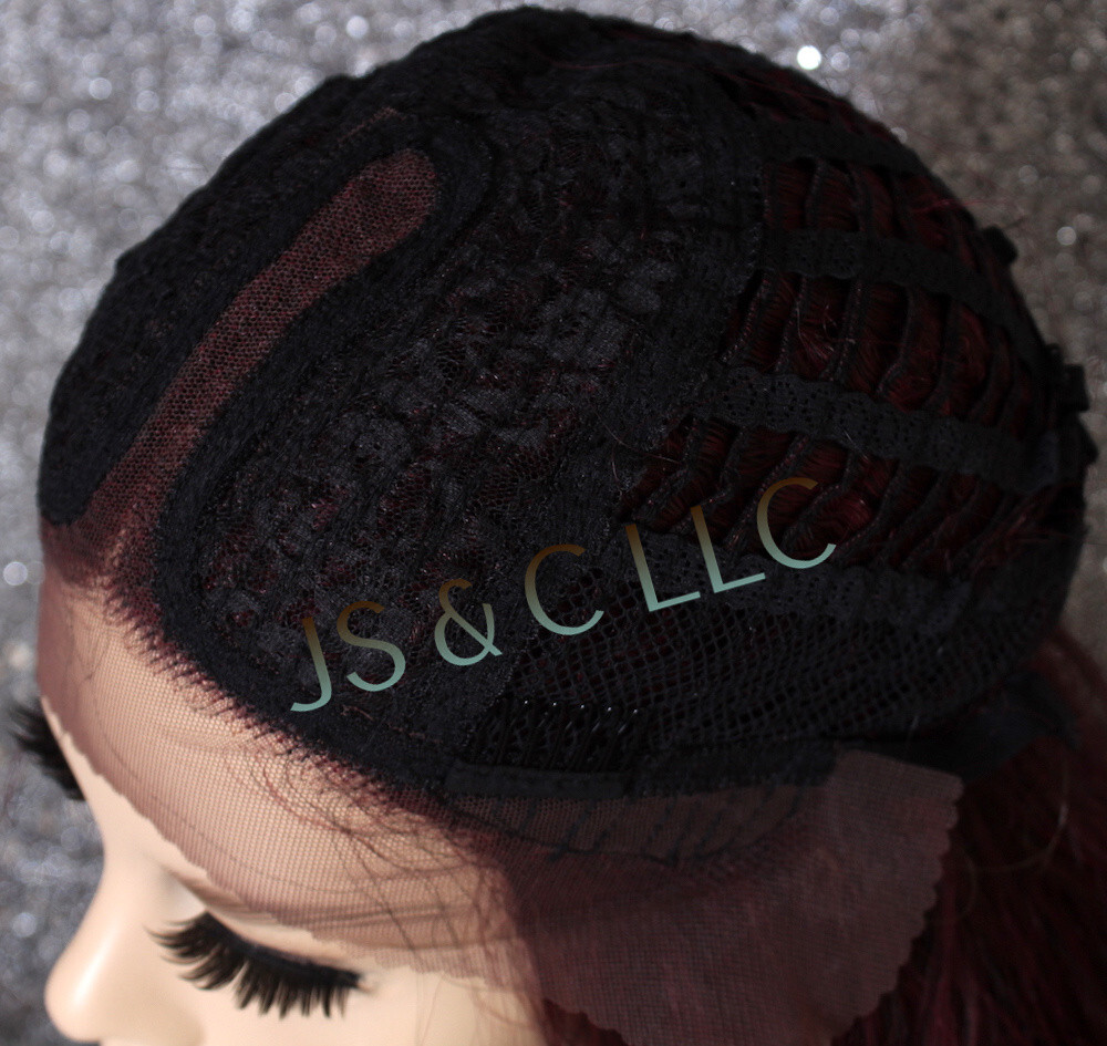 Human Hair Blend Full Lace Front wig Beach Wavy Burgundy Heat OK ORM T1B-425