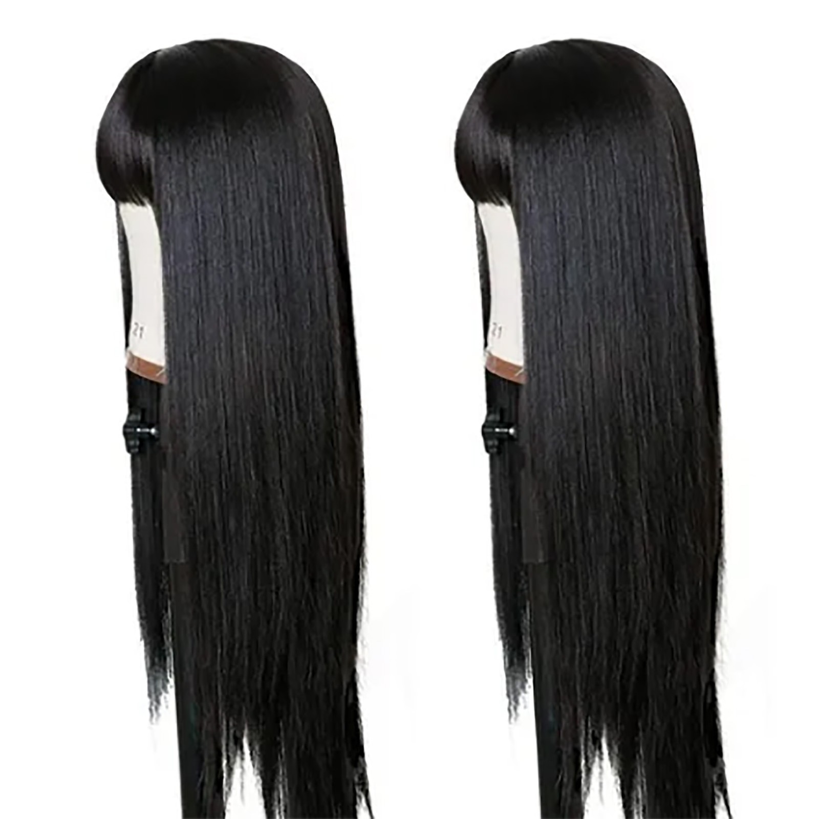 Long Black Wig With Bangs Stylish Synthetic Hair For Women