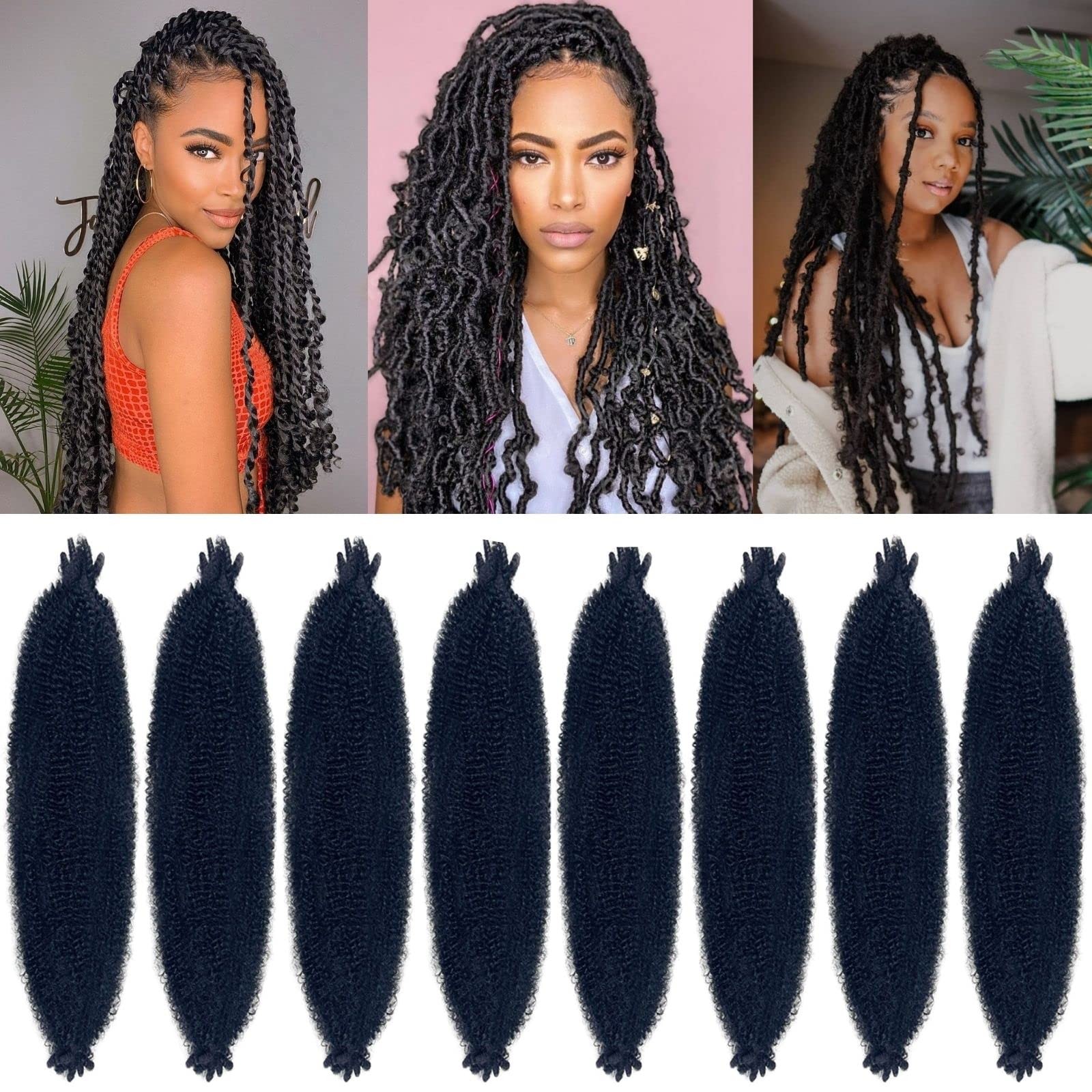Springy Afro Twist Hair 36″ 8 Packs 1B Marley Pre-fluffed Spring Twist