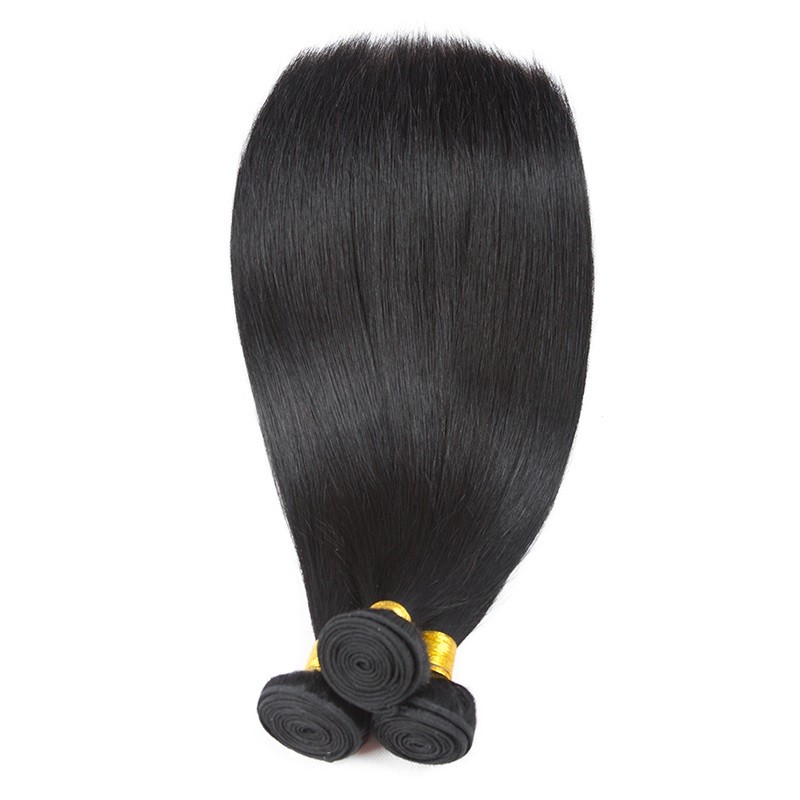 Premium Hair Straight 3 Bundles With 4*4 Free Part Lace Closure Natural Black