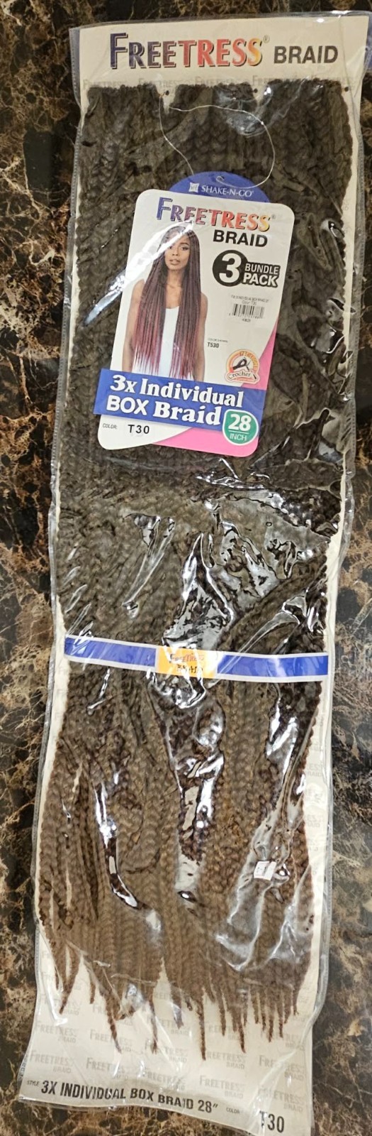 Freetress braid 3 bundle pack color T30 28 inch 1 pk shake-n-go
