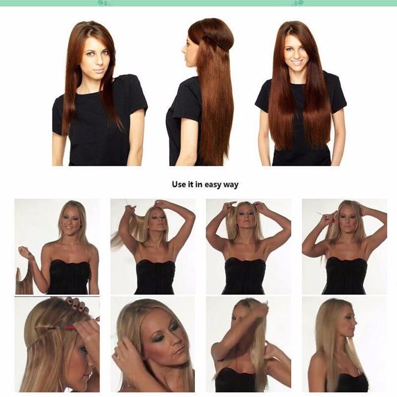 Hair Extensions 24″ Invisible Wire No Clips Full Head Hairpiece Secret US