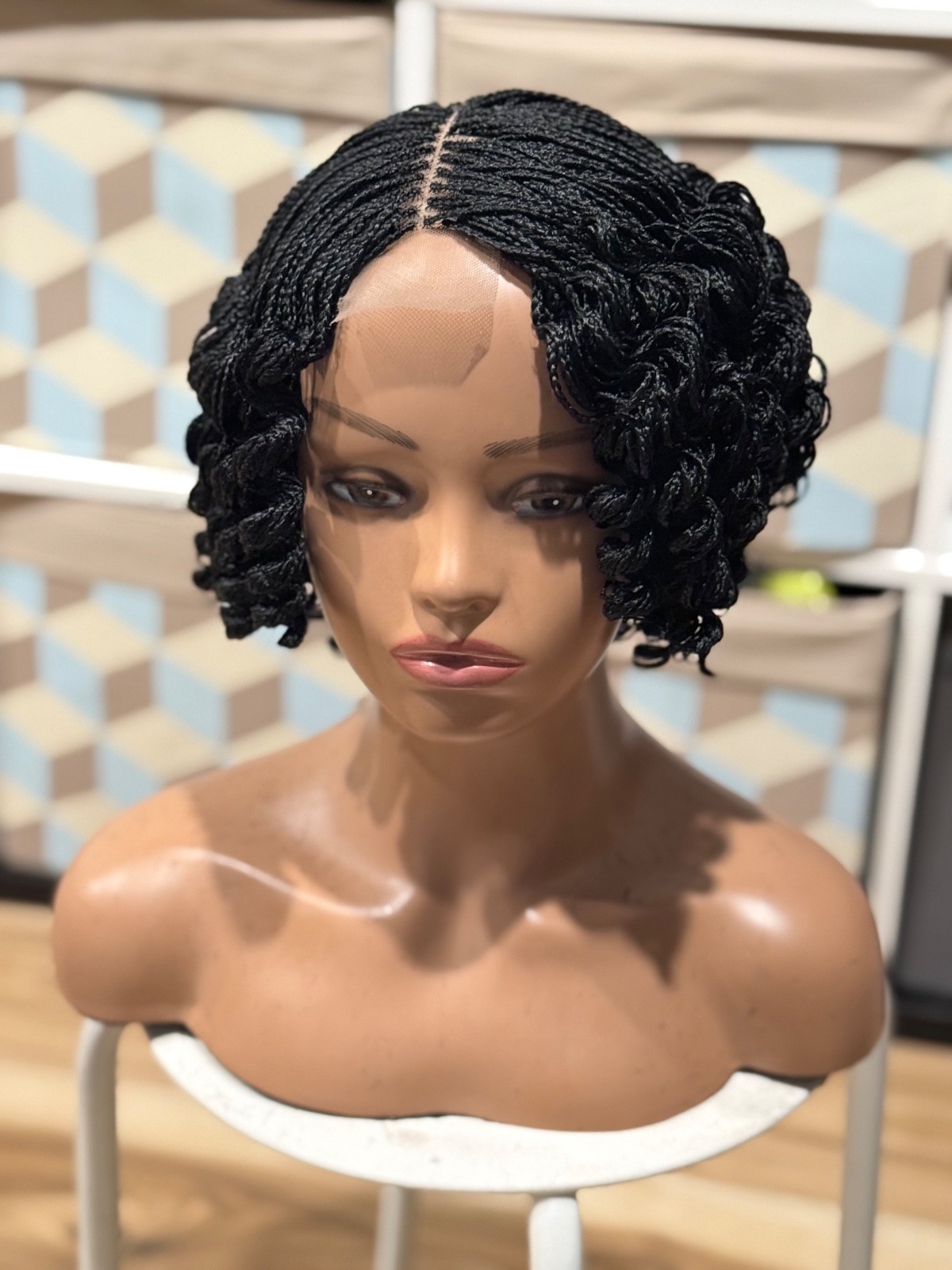 Micro twist braided wig. It is made on a closure
