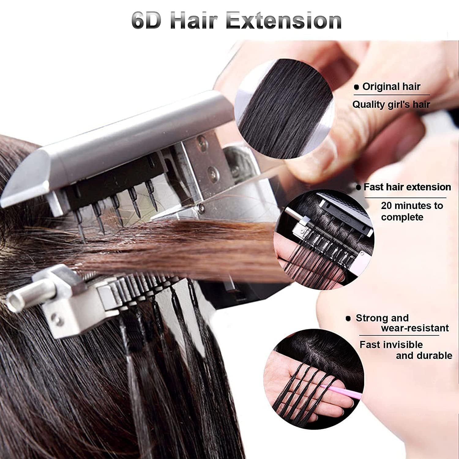 6D Human Hair Extensions – 10pcs/pack Fast Full Head, Can Perm & Dye, No-Trace,