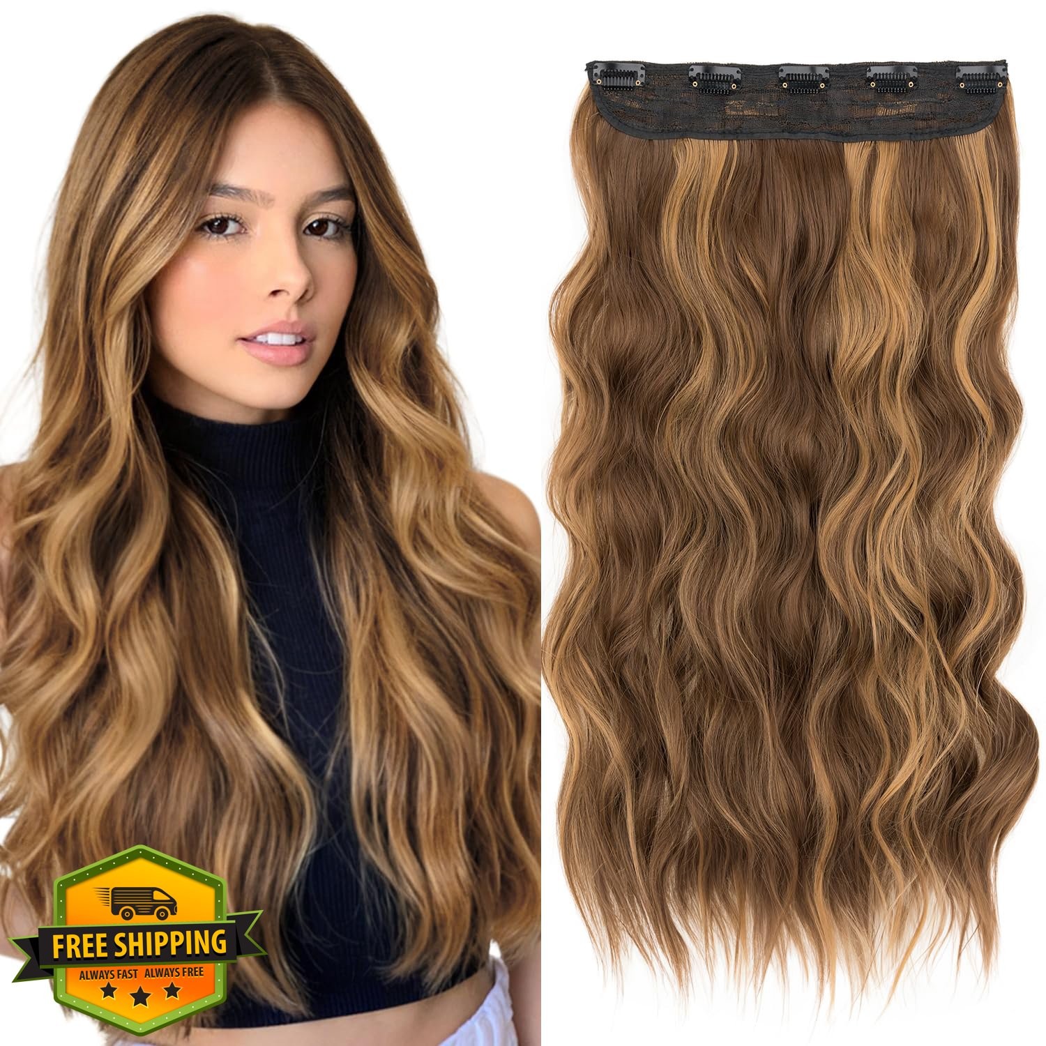 S-noilite 24″ Clip In Hair Extensions Blonde mix Choc Brown
