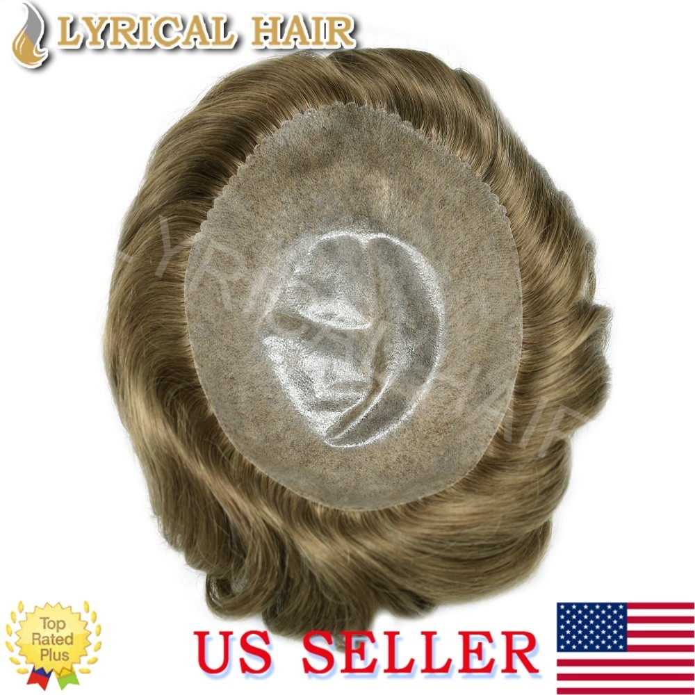 Full PU Mens Toupee Durable Thin Skin Human Hair Replacement System Wigs Units