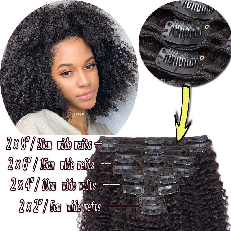 Afro Kinky Straight Thick Clip in Human Hair Extensions Full Head Double Wefted