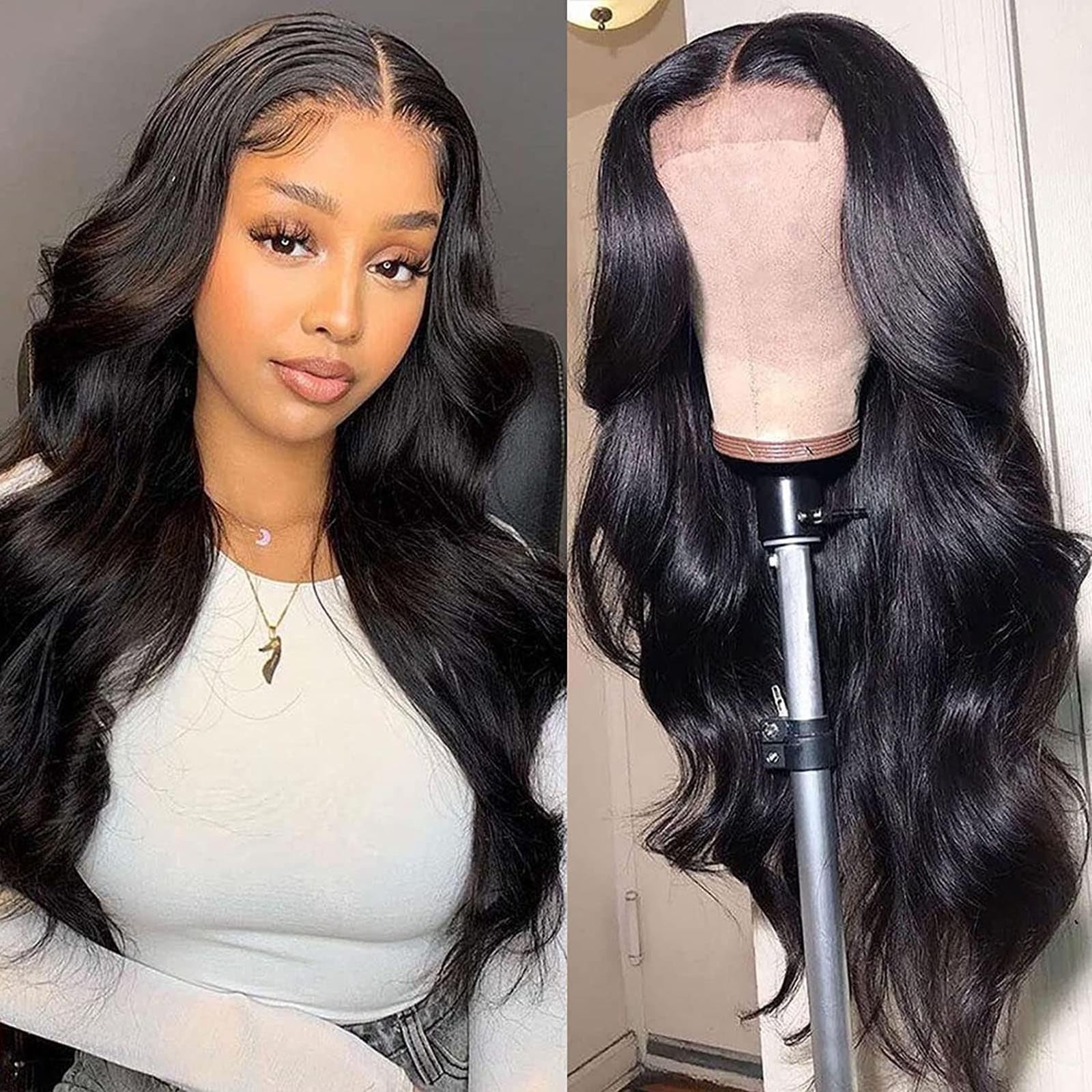 20 Inch Body Wave Glueless Wigs Human Hair 4×4 Lace Closure Wigs 200 Density …
