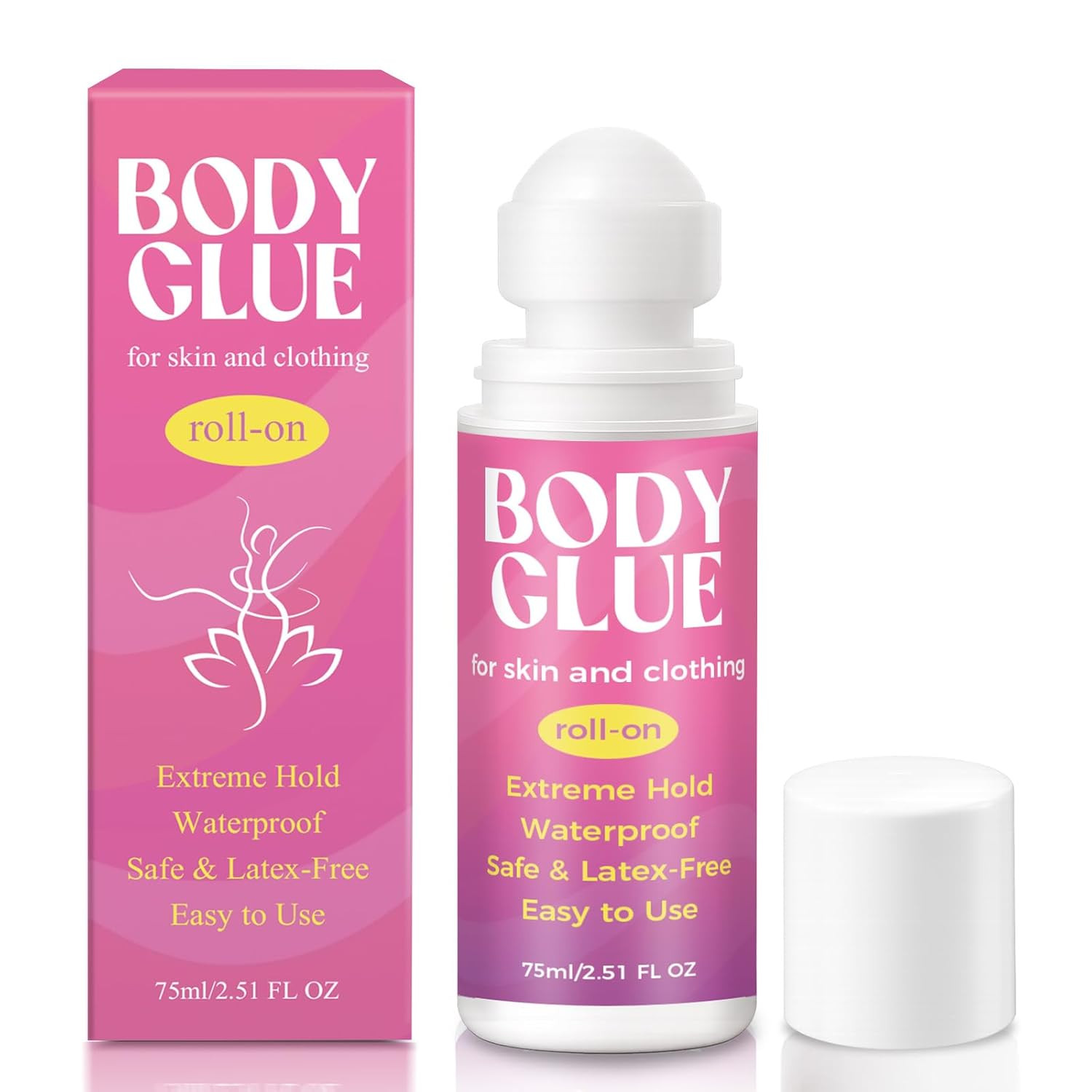 Body Glue for Clothes & Skin 2.54 Oz, Body Adhesive Roll-On, Sweat Resistant, Wa