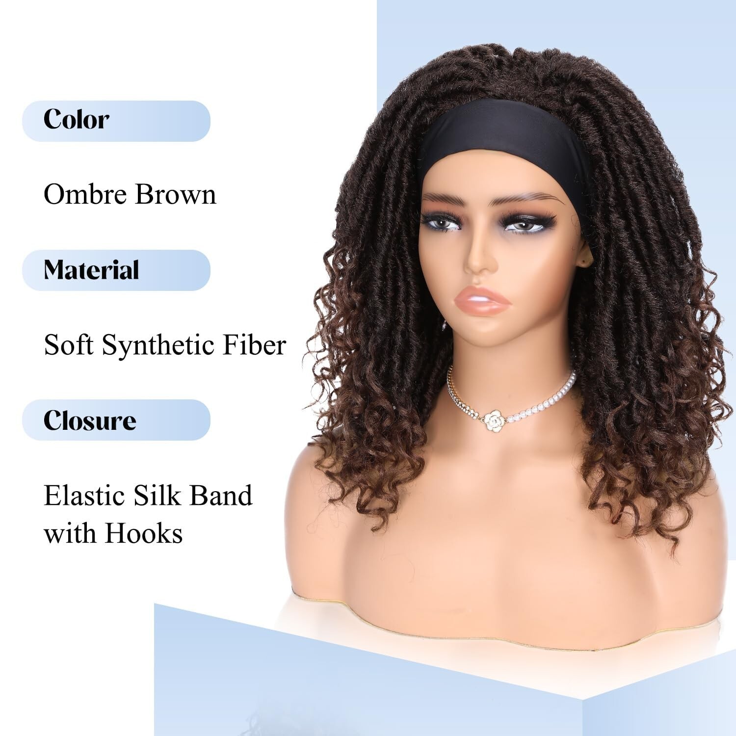 WIGER Short Dreadlock Wigs for Black Women Ombre Brown Faux Locs Headband Wig…