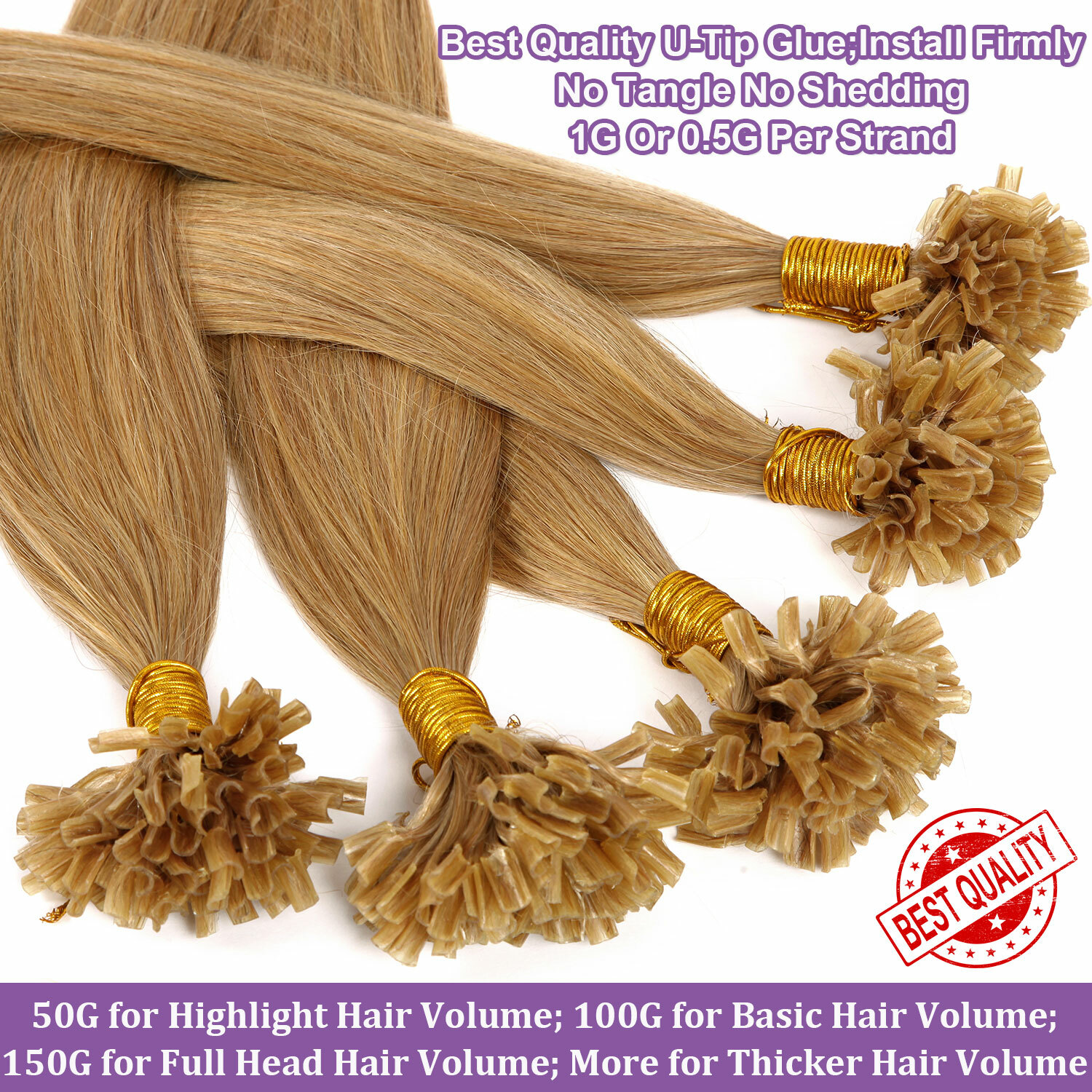 #Brown Nail U-Tip 100% Human Hair Extensions Pre Bonded Fusion Keratin 100S=100G
