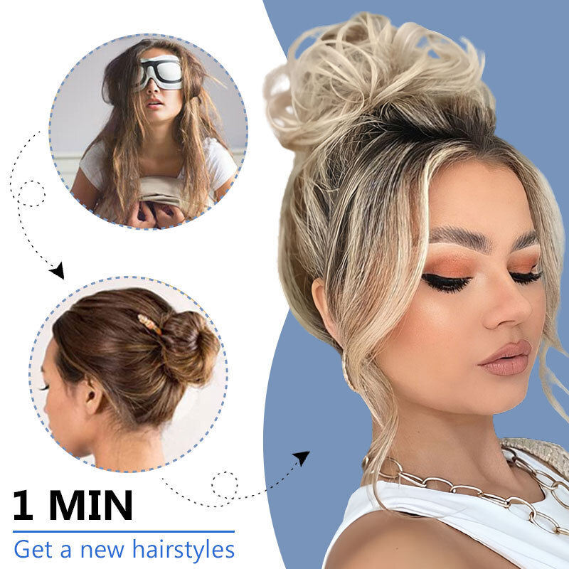US Tousled Messy Bun Piece Scrunchie Curly Wavy Extra Thick Updo Hair Extensions