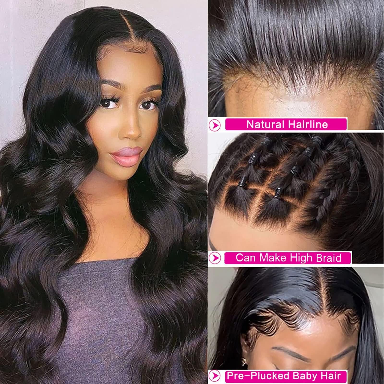 20 Inch Body Wave Glueless Wigs Human Hair 4×4 Lace Closure Wigs 200 Density …