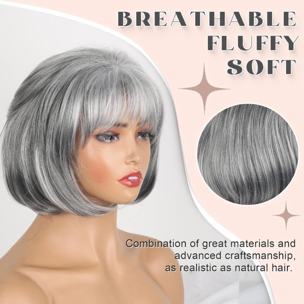 Womens Brown Wig Gray Layered Short Beanie Hairpiece Universal Grey Cosplay Wigs