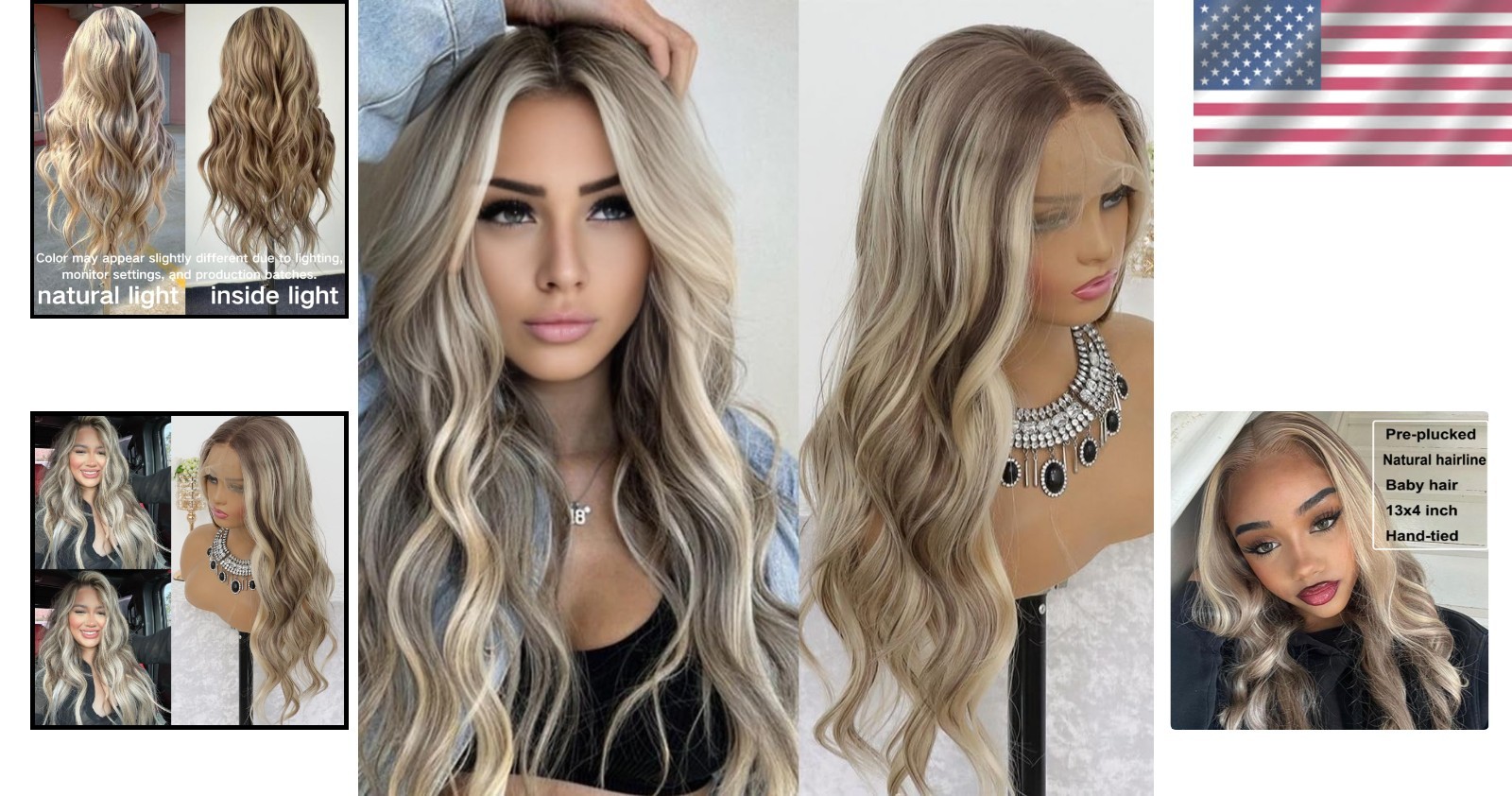 Ash Blonde Lace Front Wig 24″ Wavy Ombre Glueless Pre Plucked HD Heat Resista…